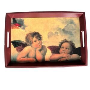 Solid Sturdy Bar Tray Angel Antique Style Raphael Sistine Cherubs Serveware READ